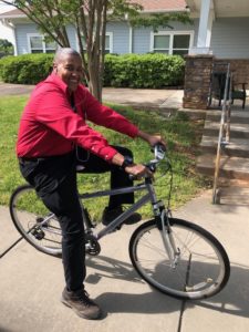 Gwen on a bike.