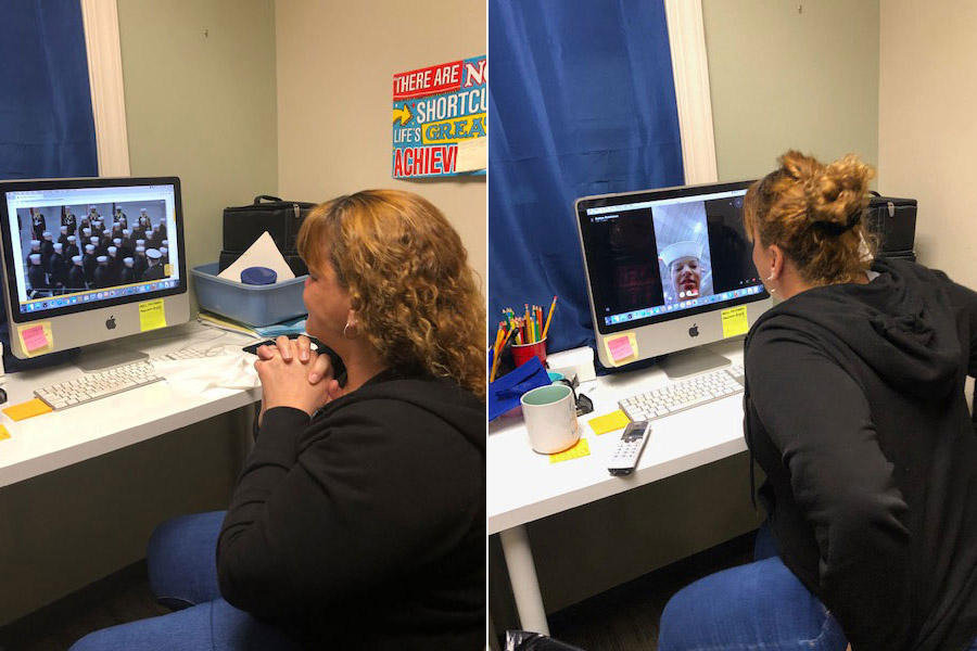 Mom watches daughters Navy graduation via live stream.