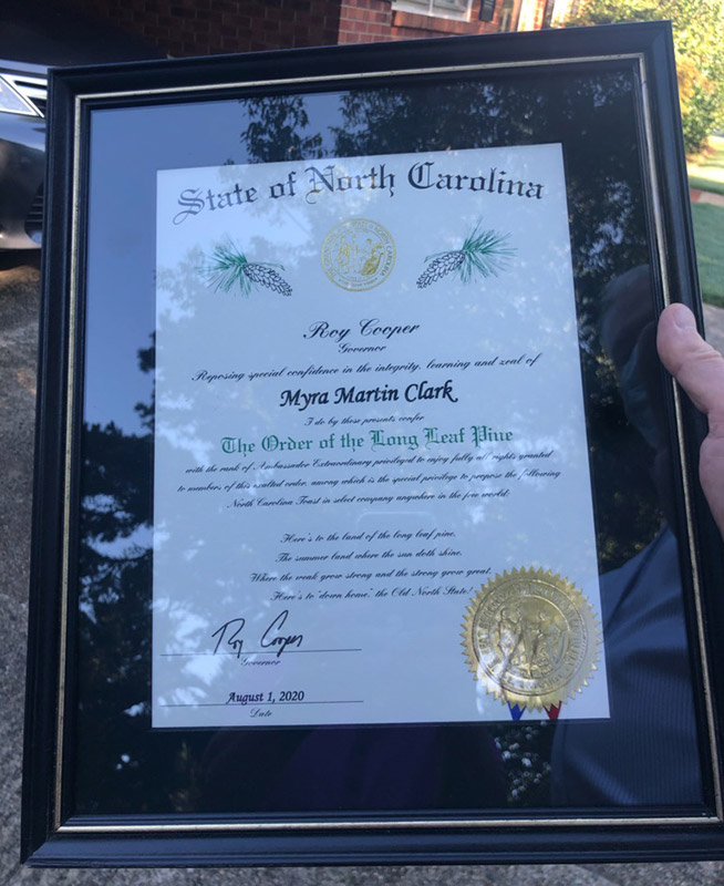 Order of the Long Leaf Pine Society Award