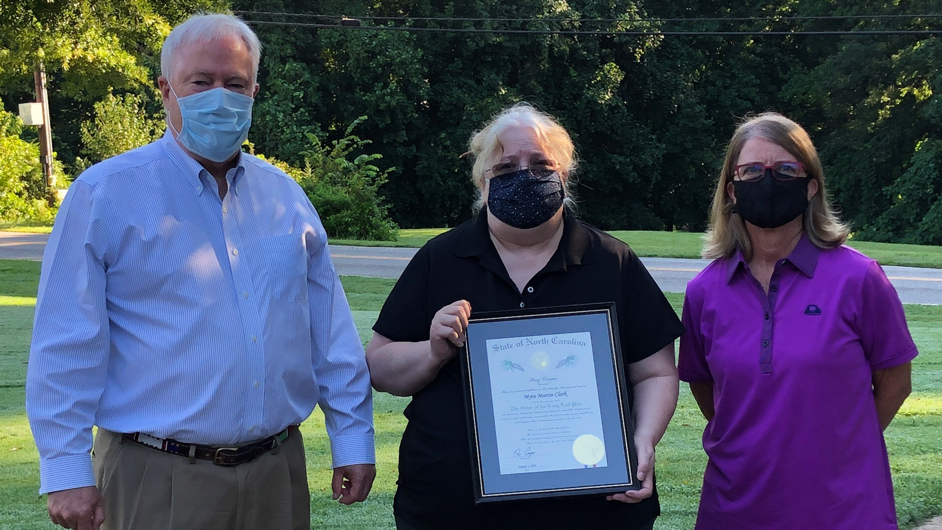 Myra Clark receives the Order of the Long Leaf Pine Award